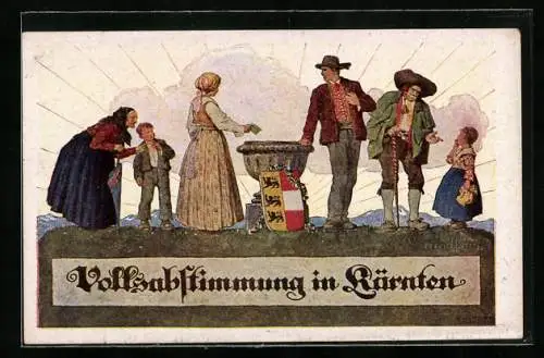 AK Kärnten, Volksabstimmung 1920, Einwohner werfen Stimmzettel in Schale