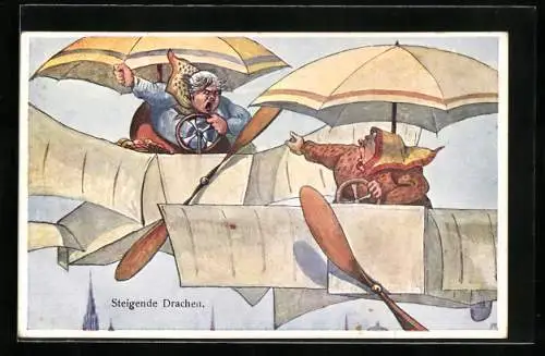 Künstler-AK Steigende Drachen, frauenfeindlicher Humor