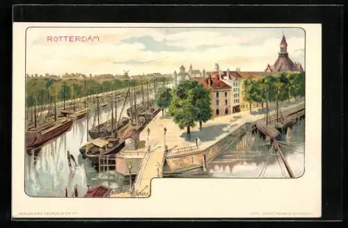 Künstler-AK Richard Hegedüs-Geiger: Rotterdam, Ortspartie mit Booten