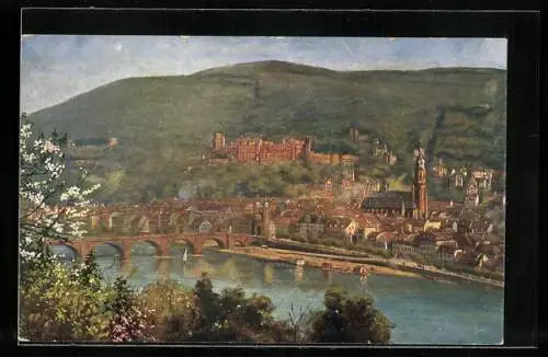 Künstler-AK Heinrich Hoffmann: Heidelberg vom Philosophenweg aus gesehen