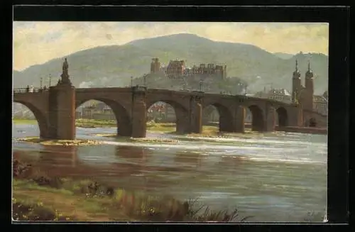 Künstler-AK Heinrich Hoffmann: Heidelberg, Dei alte Neckarbrücke