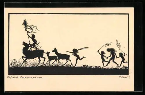 Künstler-AK Diefenbach: Per aspera ad astra, Teilbild 5 - Wilde Jagd mit Hirschen