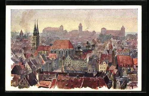 Künstler-AK Heinrich Kley: Nürnberg, Bayerische Jubiläums-Landesaustellung 1906, Stadtpanorama