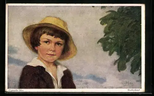 Künstler-AK Corneille Max: Porträt eines Jungen mit Strohhut