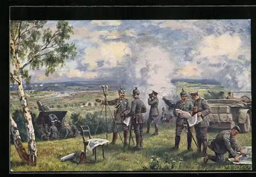 Künstler-AK W. Bürger: Kaiser Wilhelm II. auf dem Schlachtfeld bei Jaroslau