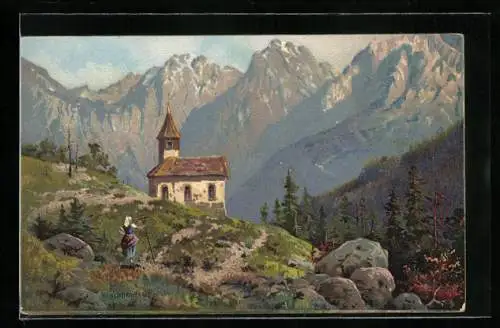 Künstler-AK Robert Kämmerer: Kleine Kapelle in den Bergen