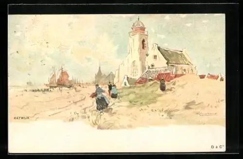 Künstler-AK Henri Cassiers: Katwijk, Blick zur Kirche