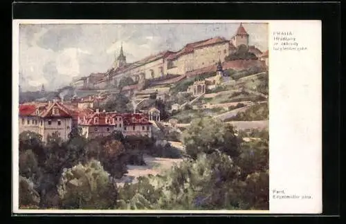 Künstler-AK Ferdinand Engelmüller: Prag / Praha, Hradschin v. Fürstenberg. Garten