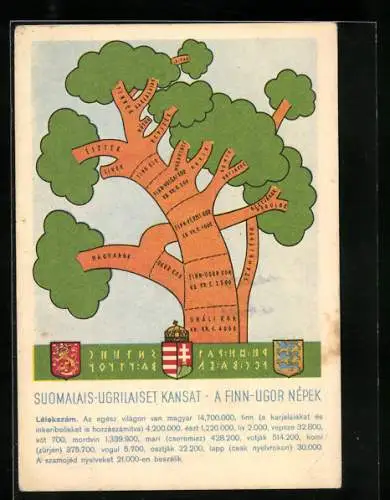 AK Ungarn, Suomalais-Ugrilaiset Kansat, A Finn-Ugor Népek, Stammbaum und Wappen