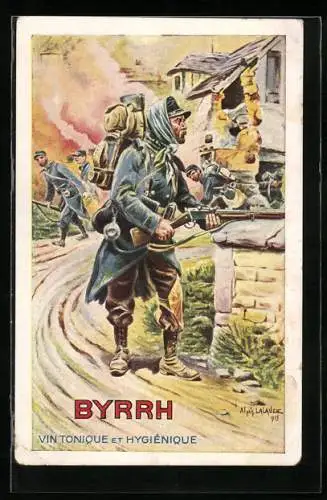 Künstler-AK Reklame für Byrrh, französische Soldaten beim Häuserkampf