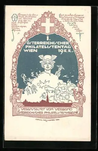 Künstler-AK sign. Ludwig Hesshaimer: Wien, I. Österreichischer Philatelistentag 1922, Götterbote Hermes