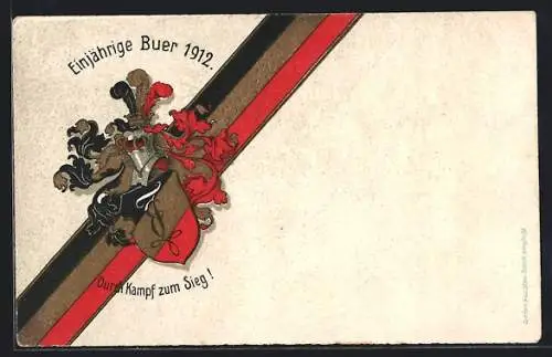 AK Buer / Westf., Absolvia Einjährige 1912, Wappen und Banderole