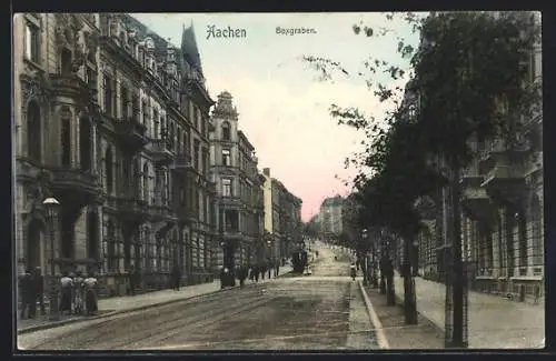 AK Aachen, Strasse Boxgraben mit Strassenbahn