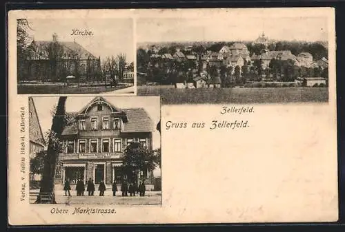 AK Zellerfeld, Blick in die Obere Marktstrasse, Geschäft Julius Büchel