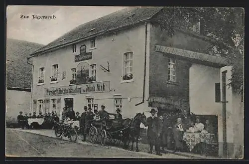 AK Görgeshausen /Westerw., Gasthaus zur Jägersruh J. Nink mit Strasse und Gästen, Kutschen