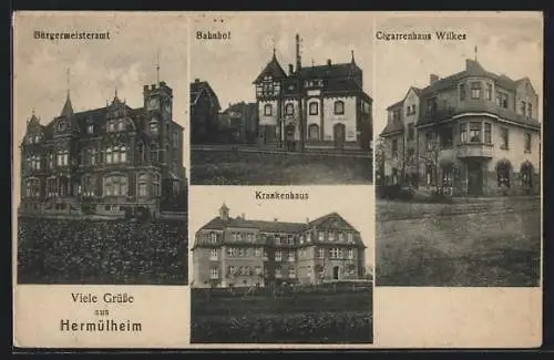 AK Hermülheim, Bahnhof, Cigarrenhaus Wilkes, Krankenhaus