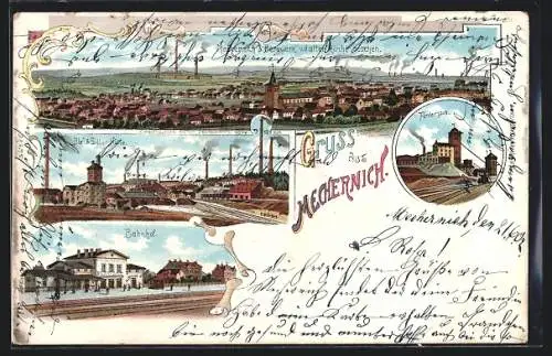 Lithographie Mechernich, Totalansicht mit Bahnhof