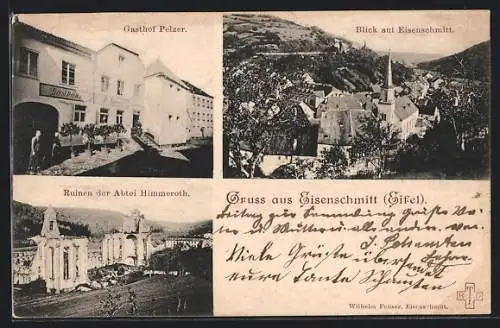 AK Eisenschmitt /Eifel, Gasthof Pelzer, Ruinen Abtei Himmeroth, Ortsansicht