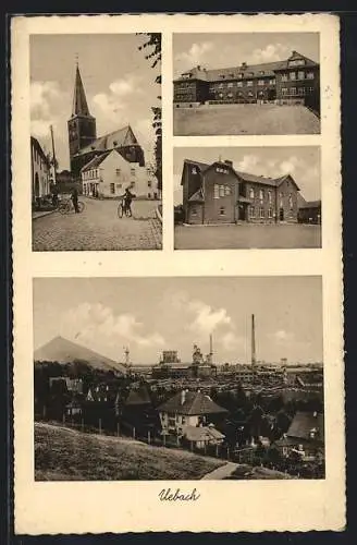 AK Uebach, Strassenpartie mit Kirche, Schulhaus, Gesamtansicht