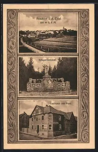 AK Tondorf i. d. Eifel, Gasthaus zur Post, Kriegerdenkmal