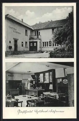 AK Rinnen / Eifel, Gasthaus Hubert Dahmen, Innen- und Aussenansicht