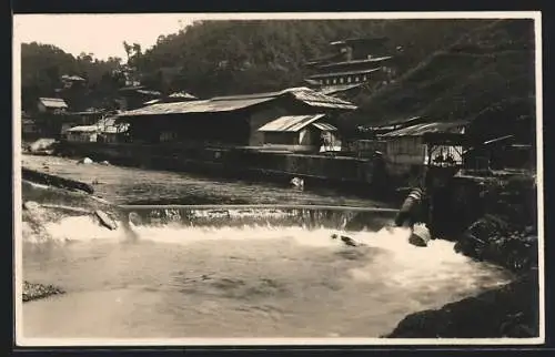 Foto-AK Lebong Tandai, Diamantenmine mit Fluss