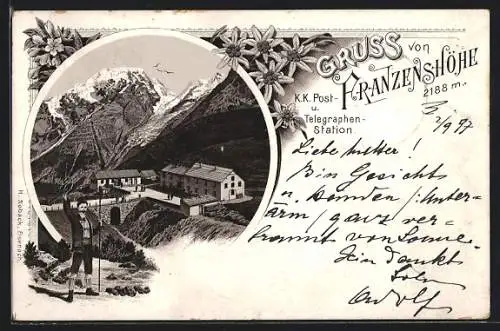 Lithographie Franzenshöhe, K. K. Post- und Telegraphenstation