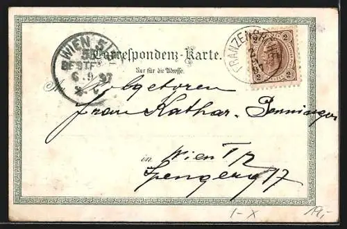 Lithographie Franzenshöhe, K. K. Post- und Telegraphenstation