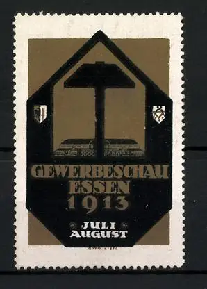 Reklamemarke Essen, Gewerbeschau 1913, Messelogo Hammer, Wappen