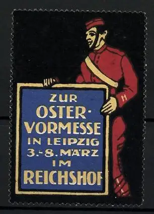 Reklamemarke Leipzig, Oster-Vormesse im Reichshof, Hotelpage