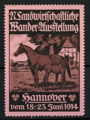 Reklamemarke Hannover, 27. Landwirtschaftliche Wander-Ausstellung 1914, Stute mit Fohlen, Pferd