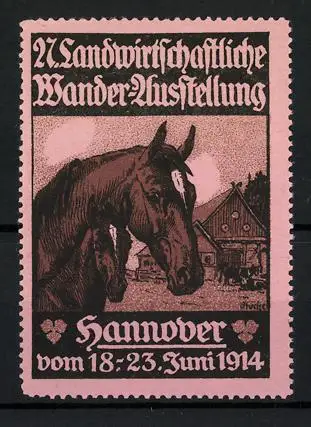 Reklamemarke Hannover, 27. Landwirtschaftliche Wander-Ausstellung 1914, Stute mit Fohlen, Pferd