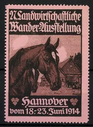 Reklamemarke Hannover, 27. Landwirtschaftliche Wander-Ausstellung 1914, Stute mit Fohlen, Pferd