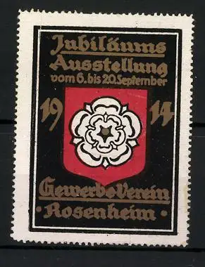 Reklamemarke Rosenheim, Jubiläums-Ausstellung 1914, Gewerbe-Verein, Wappen