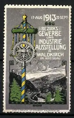 Reklamemarke Waldkirch i. Br., Bezirks-Gewerbe- und Industrie-Ausstellung 1913, Maibau