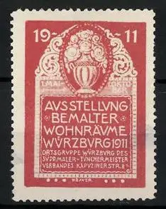 Reklamemarke Würzburg, Ausstellung Bemalter Wohnräume 1911, stilvolle Blumenvaseq