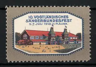 Reklamemarke Plauen, 10. Vogtländisches Sängerbundesfest 1913, Festhalle