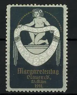 Reklamemarke Plauen i. V., Margaretentag 1911, nacktes Mädchen mit Blumenherz