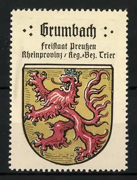 Reklamemarke Grumbach, Freistaat Preussen, Rheinprovinz, Reg.-Bez. Trier, Wappen