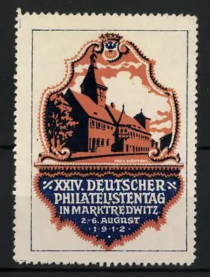 Künstler-Reklamemarke Max Märtens, Marktredwitz, XXIV. Deutscher Philatelisten-Tag 1912, Ortsansicht