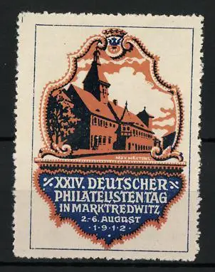 Künstler-Reklamemarke Max Märtens, Marktredwitz, XXIV. Deutscher Philatelisten-Tag 1912, Ortsansicht