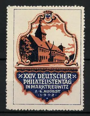 Künstler-Reklamemarke Max Märtens, Marktredwitz, XXIV. Deutscher Philatelisten-Tag 1912, Ortsansicht