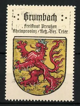 Reklamemarke Grumbach, Freistaat Preussen, Rheinprovinz, Reg.-Bez. Trier, Wappen