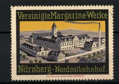 Reklamemarke Vereinigte Margarine-Werke Nürnberg-Nordostbahnhof, Ansicht der Fabrik