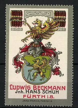 Reklamemarke Zigarrenfirma Ludwig Beckmann, Fürth i. B., Zigarren, Adler mit Wappen