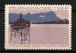 Künstler-Reklamemarke Ludwig Hohlwein, Starnberger See, Dampfer auf dem Starnberger See