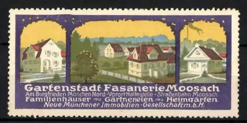 Reklamemarke Moosach, Gartenstadt Fasanerie, Neue Münchener Immobilien GmbH, Villenviertel