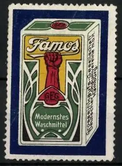 Reklamemarke Famos modernstes Waschmittel, Grosseinkaufs-Gesellschaft Deutscher Consumvereine Hamburg, Verpackung