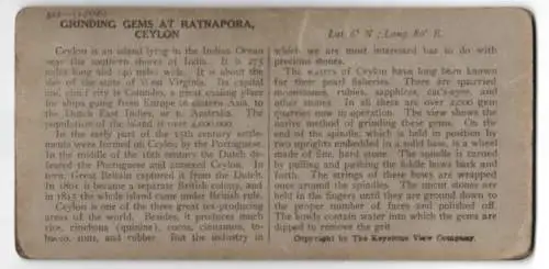 Stereo-Fotografie Keystone View Co., Meadville, Ansicht Ratnapura, grindind Gems-Garnet, Rubies, Sapphires and Moonstone