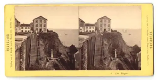 Stereo-Fotografie C. Boelke, Berlin, Ansicht Helgoland, Blick auf die Treppe mit Logis